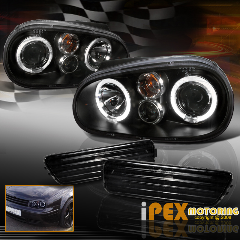 9905 VW GOLF MK4 HALO PROJECTOR HEADLIGHTS BLACK W/BUMPER SIGNAL