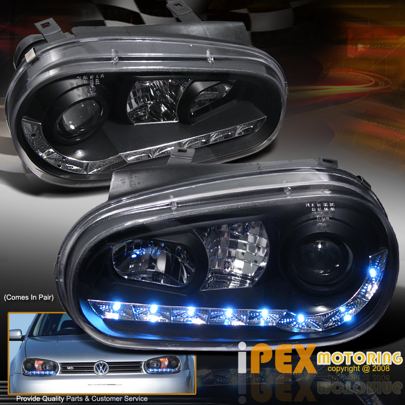 BRIGHTEST ( LED DRL Bar ) 19992005 VW Golf MK4 MK4 Projector Black