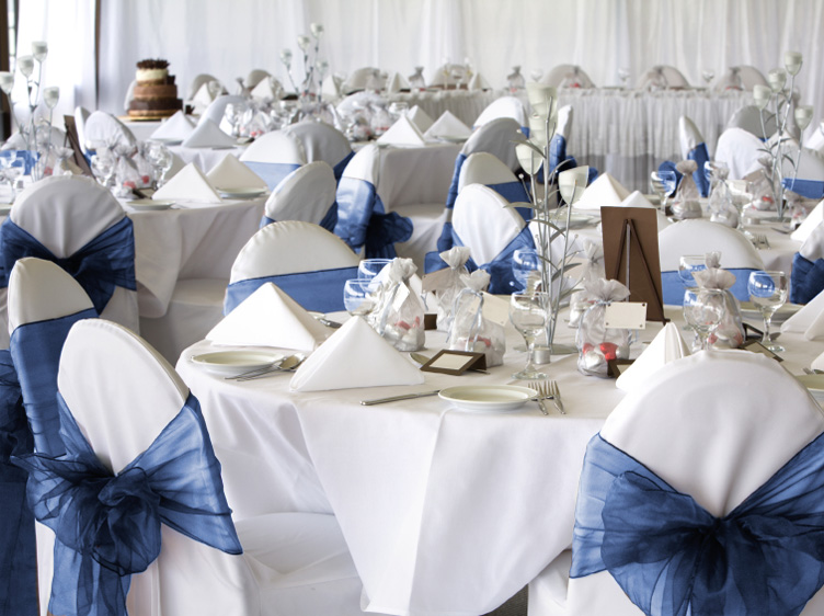 Navy Blue Organza Chair Cover Sash Bow Wedding Party