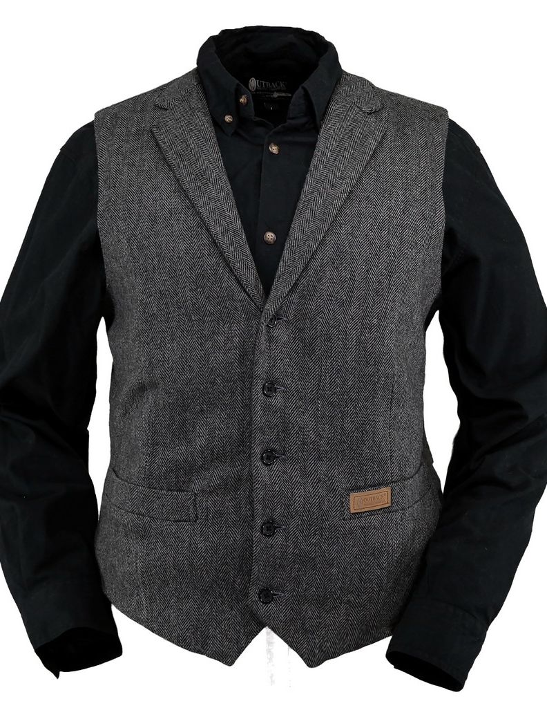 Outback Trading Vest Mens Jessie Wool Lapel Buttons Pocket Black 29785