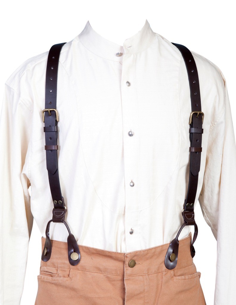 Scully Western Mens Suspenders Leather Y Back Attachment Loops 540765