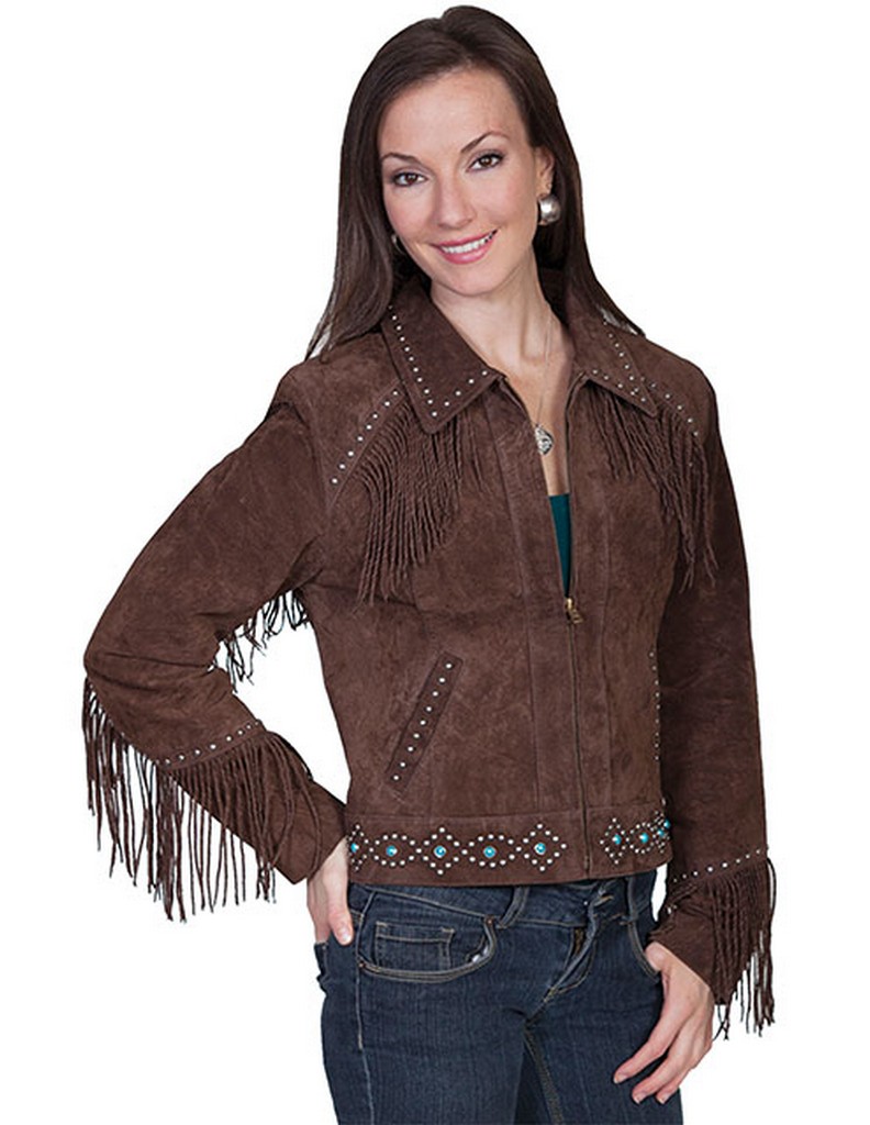 Scully Western Jacket Womens Leather Fringe Studs Zipper L224 eBay