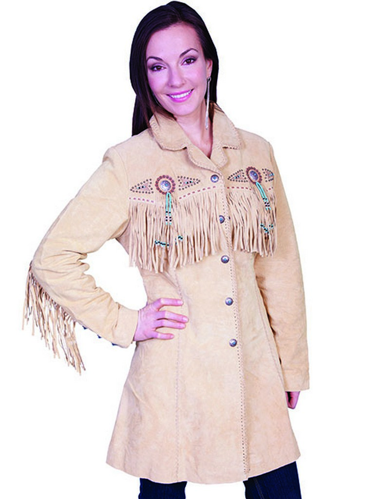 Scully Western Jacket Womens Leather Fitted Beaded Fringe L615 eBay