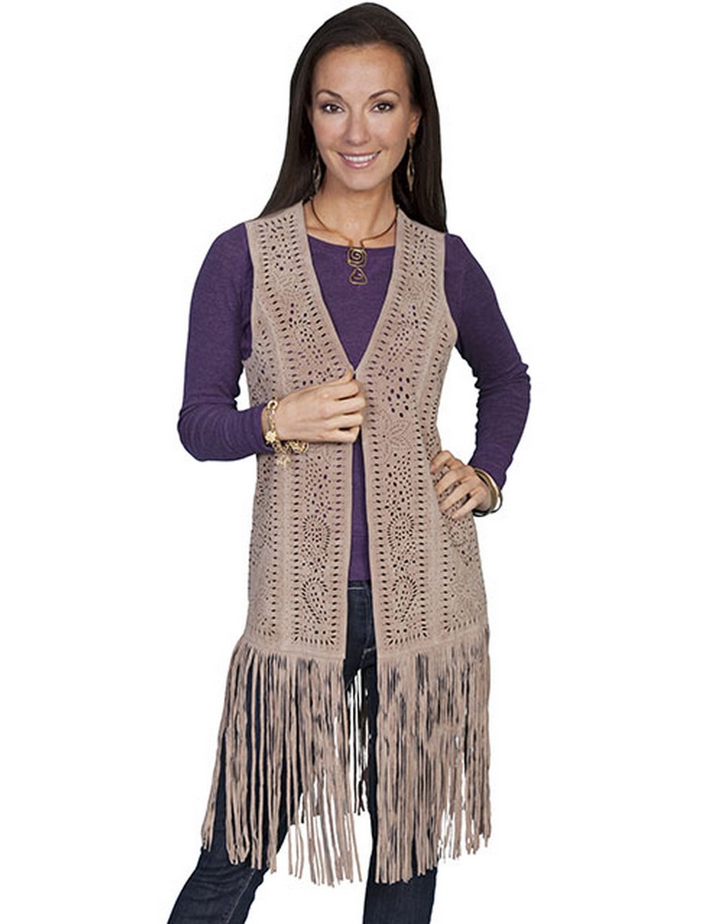 Scully Western Vest Womens Leather Laser Cut Long Fringe L996 eBay
