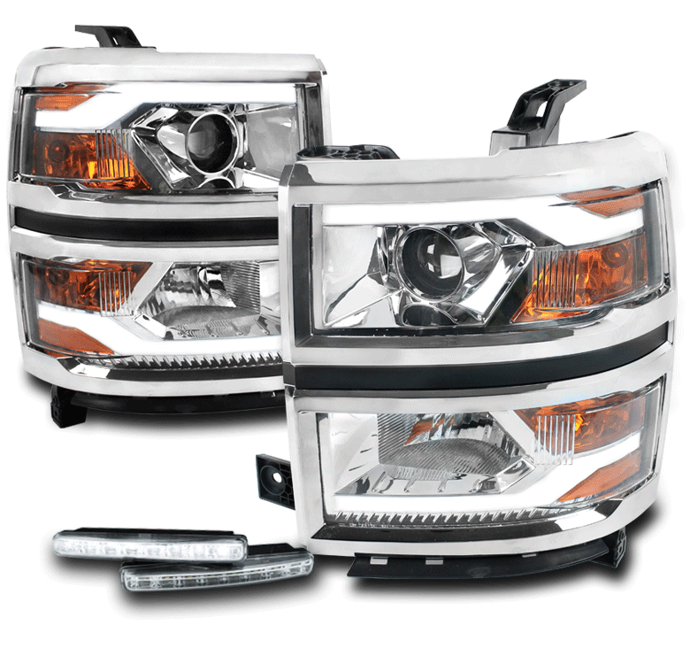 CHEVY 20142015 SILVERADO 1500 LED TUBE CHROME PROJECTOR HEADLIGHT