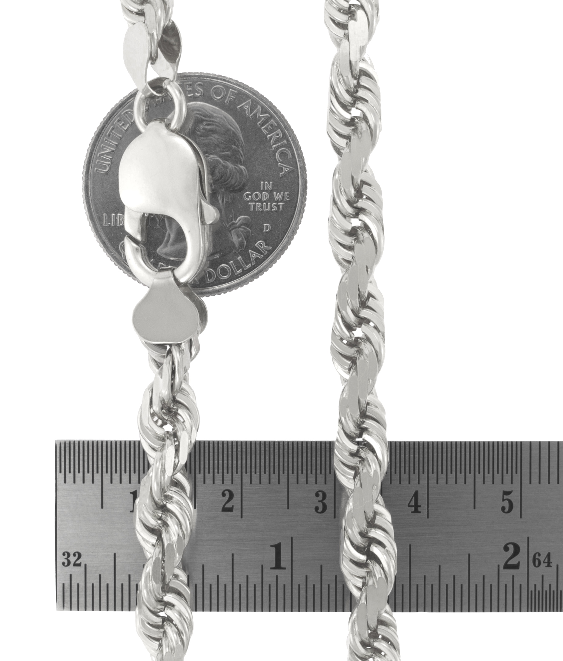 Real 10K White Gold 1.5mm to 7mm Diamond Cut Rope Chain Pendant Necklace 14/"-30/"