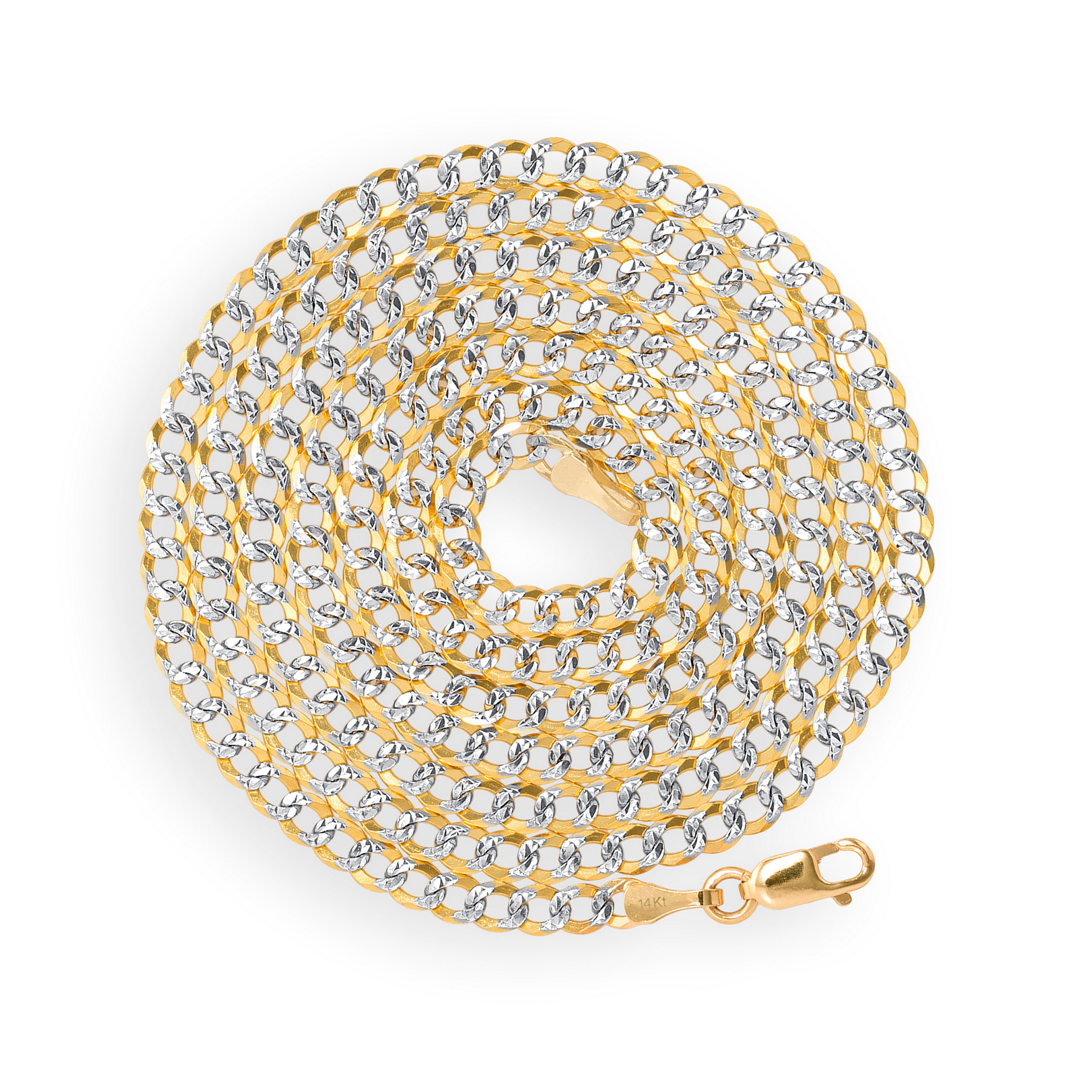 Solid 14k Yellow Gold 3mm Diamond Cut Pave Curb Cuban Chain Necklace 16/" 30/"