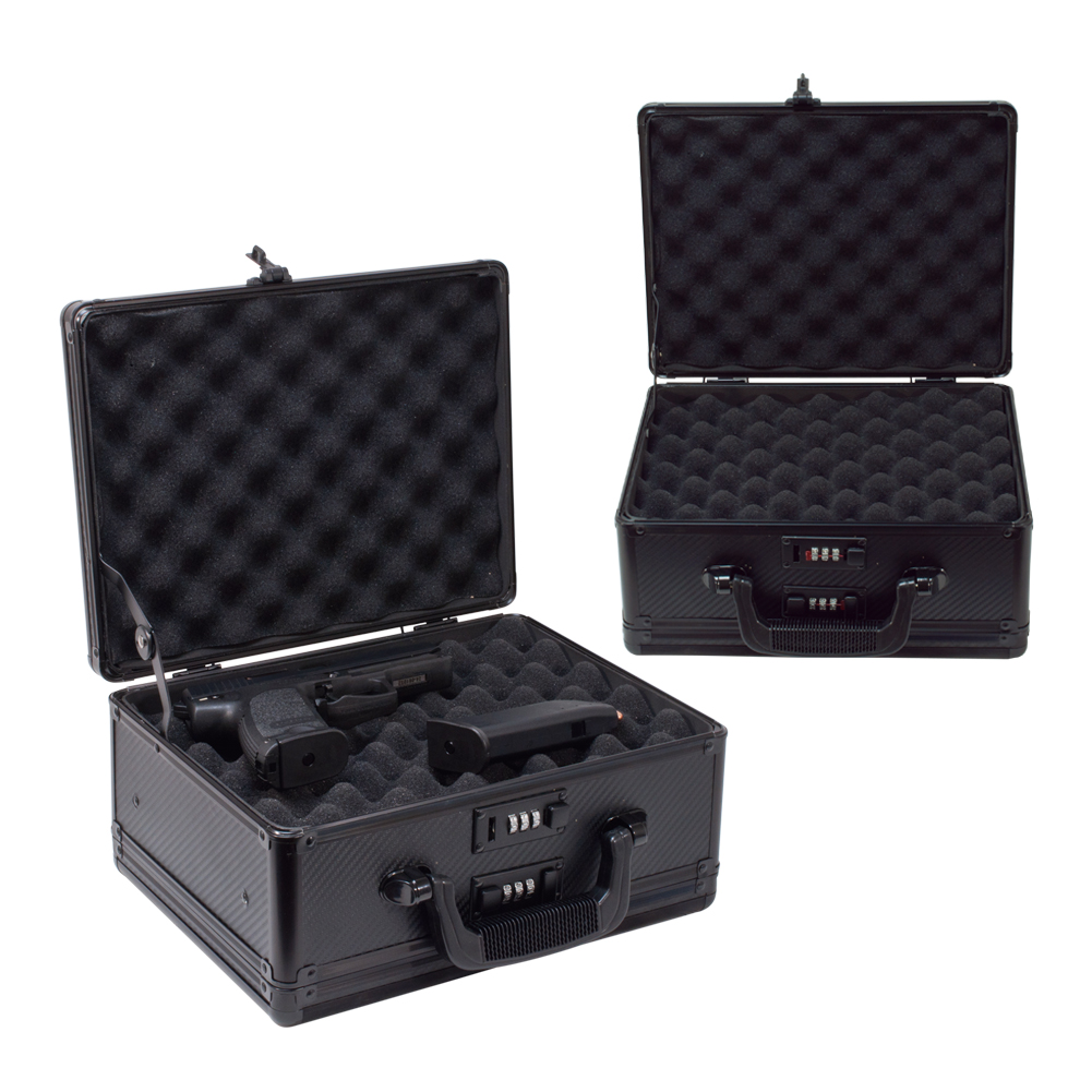 Carbon Fiber Double Sided Hand Gun 2 Lock Case Pistol Security Box Hard