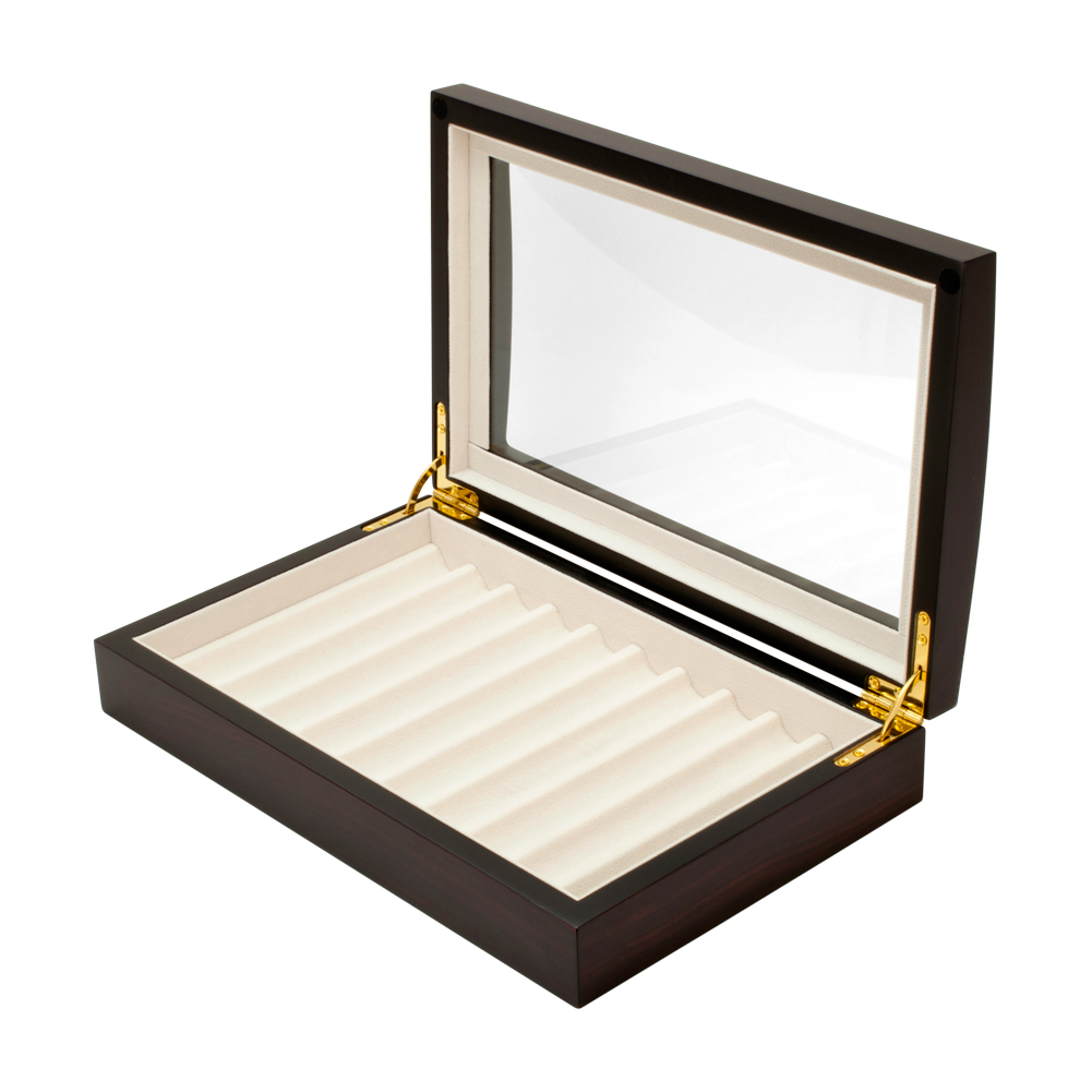 Ebony Wood 10 Fountain Pen Box Organizer Display Storage Collector Case