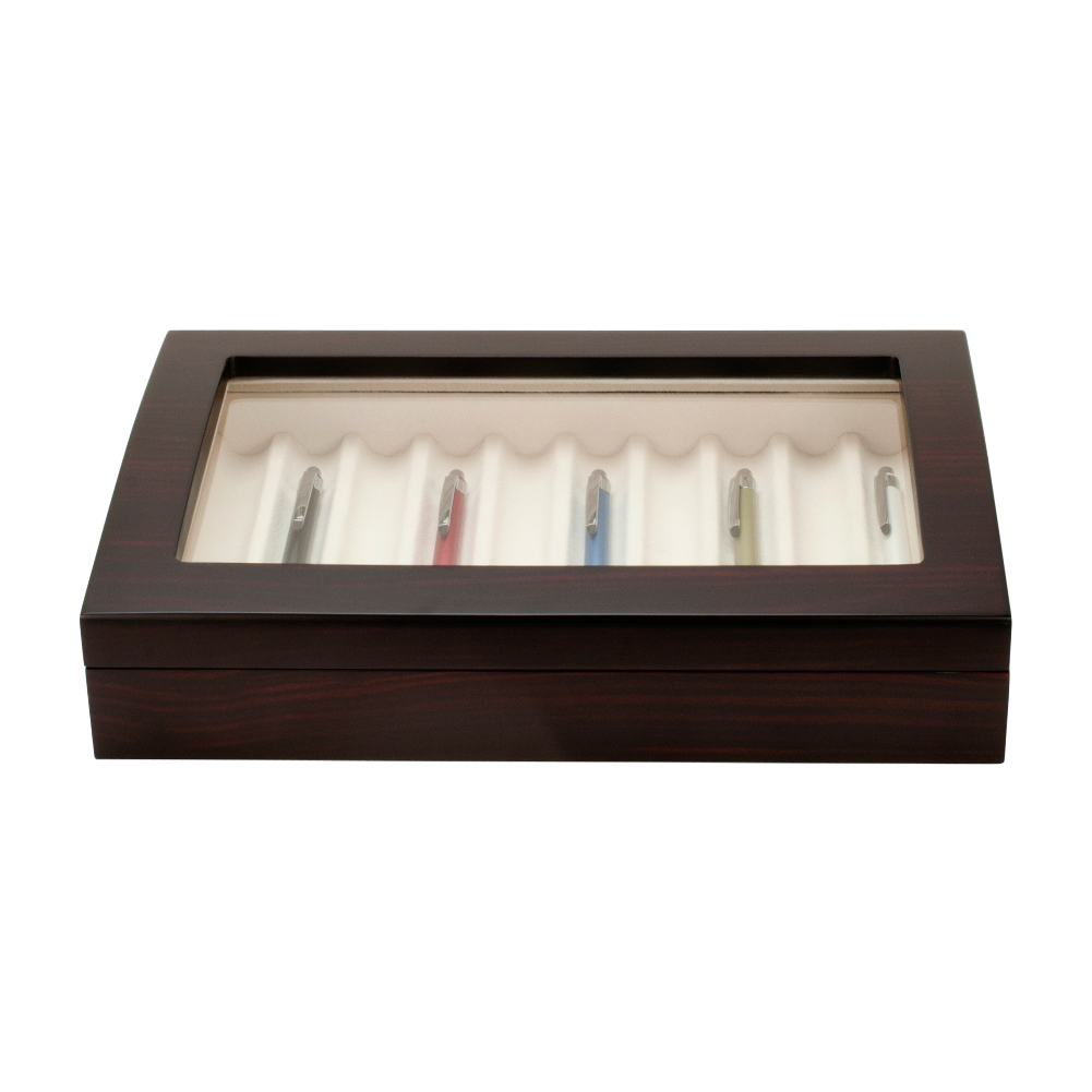 Ebony Wood 10 Fountain Pen Box Organizer Display Storage Collector Case