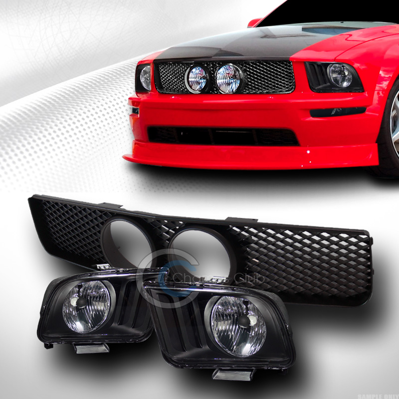BLACK HEAD LIGHTS LAMPS+FRONT MESH GRILL GRILLE W/FOG HOLE 20052009