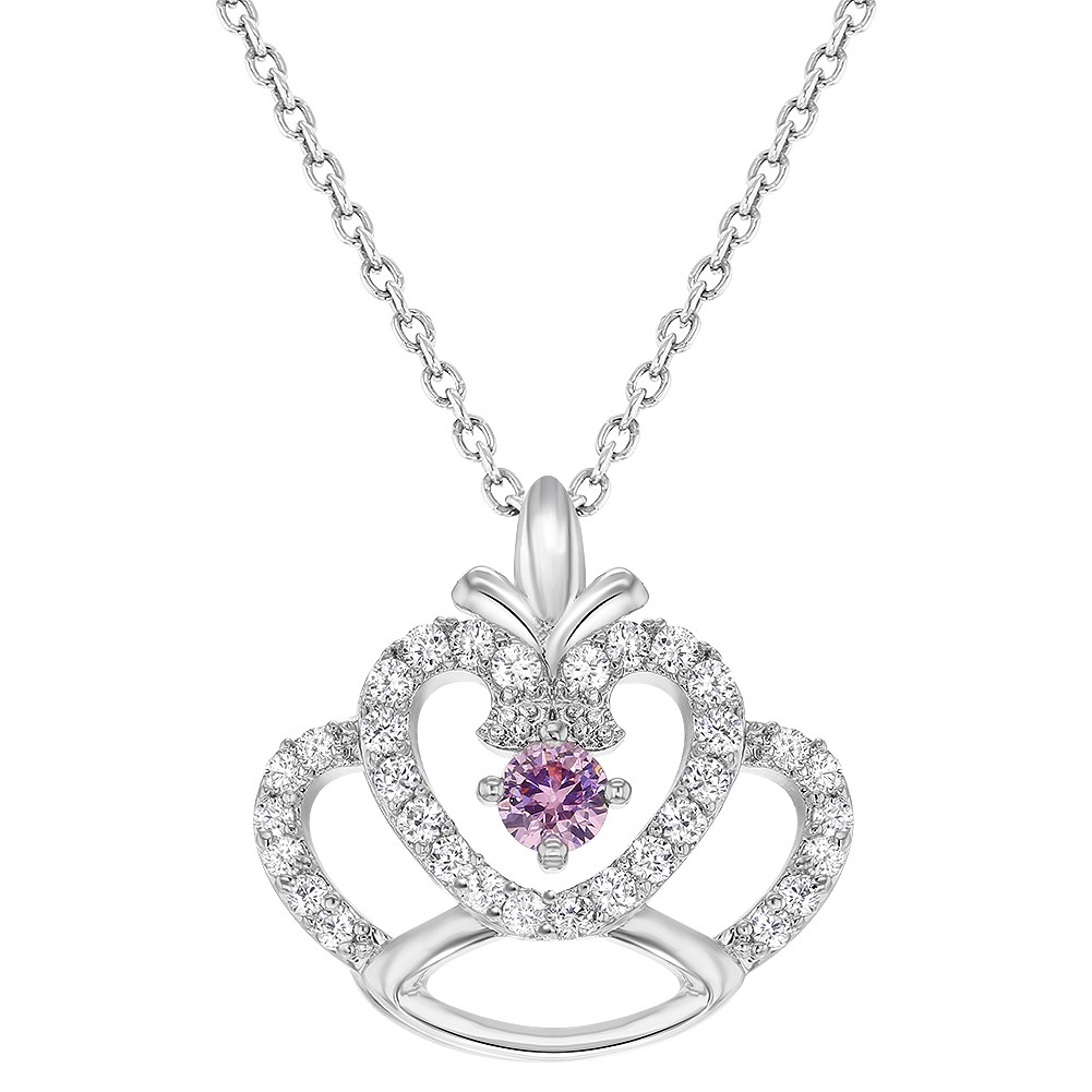 rhodium plated princess crown pendant pink clear cz girls rhodium plated princess crown pendant pink clear cz girls