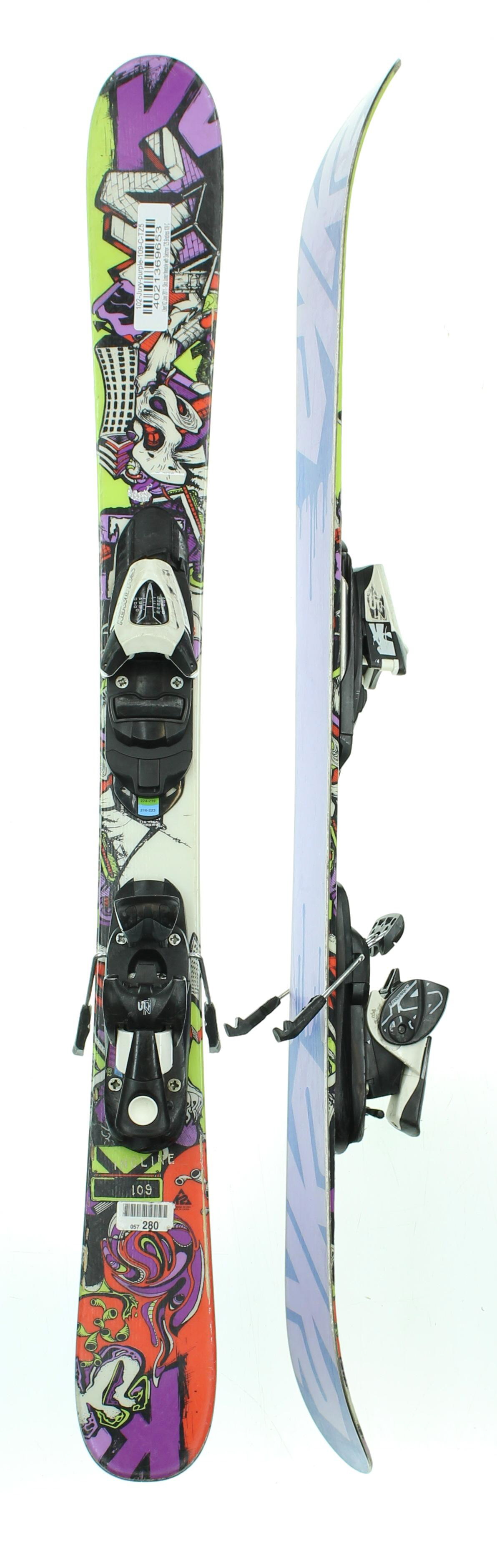 Used 2011 K2 Juvy Freestyle Twin Tip Kids Snow Skis with Salomon
