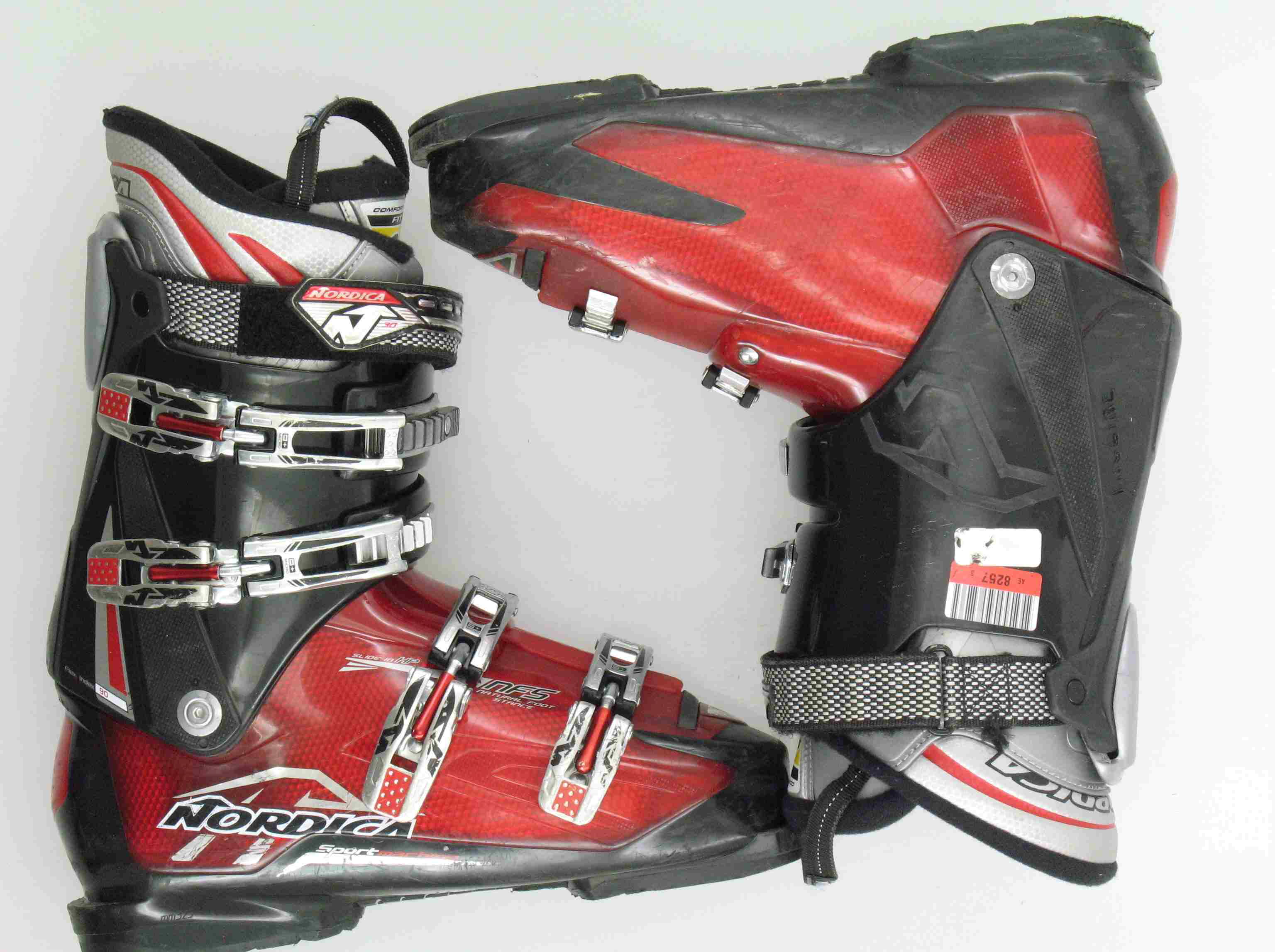 Used Nordica Sport Machine Red Ski Boots Mens Size 10.5 Bent Buckle eBay