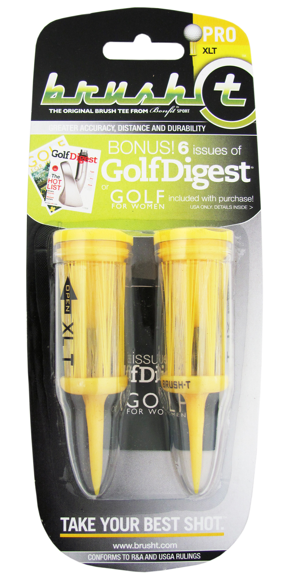 Brush-T Pro XLT Jumbo Golf Tees 2-Pack (Yellow)