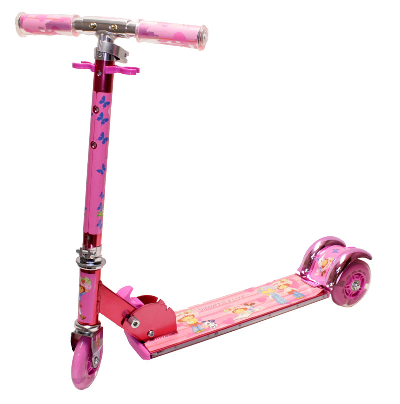 Girls Pink Kids 3 Wheel Mini Foldable Kick Scooter Light Up Wheels & Side Light eBay