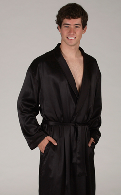 Men's Black Silk Robe