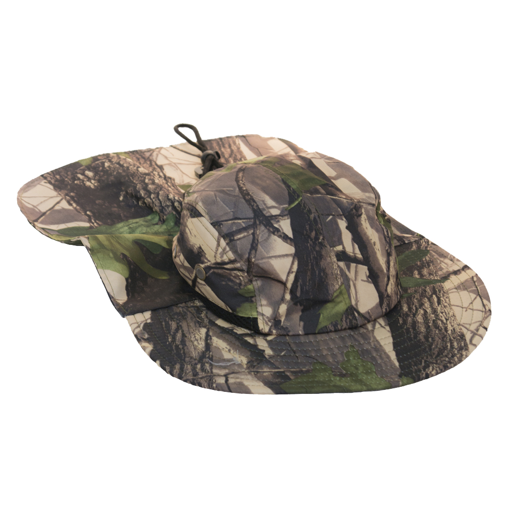 Camouflage Mesh Outdoor Fishing Hat with Neck Flap Woodland Camo Pattern