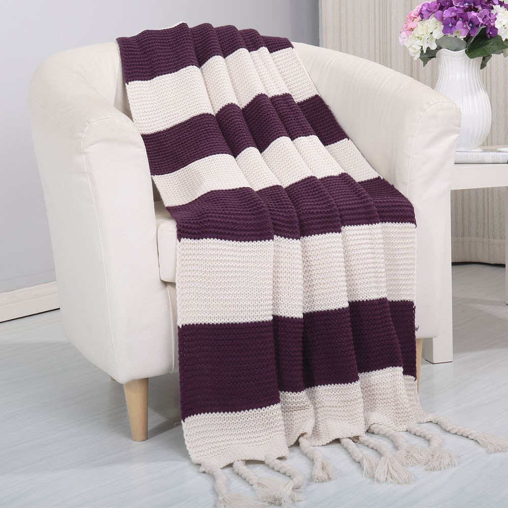 Vintage Knitted Striped 50x60 Throw Blanket eBay