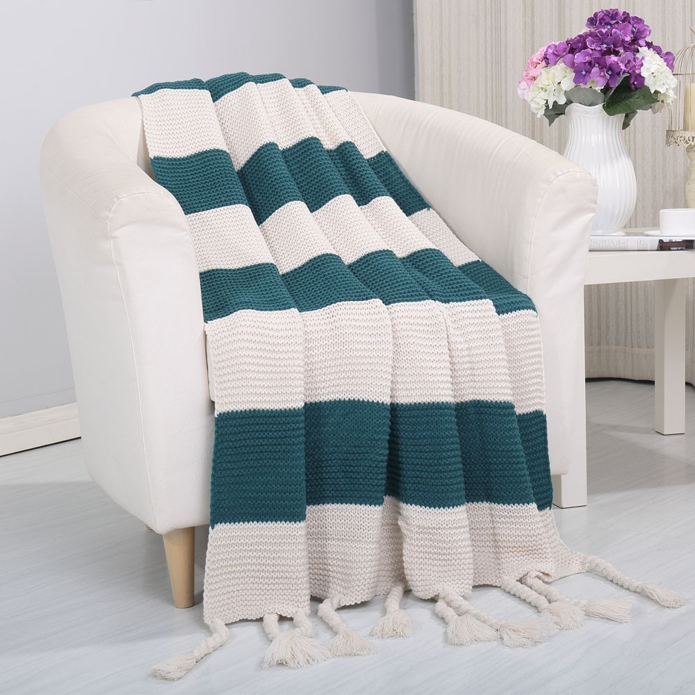Vintage Knitted Striped 50x60 Throw Blanket eBay