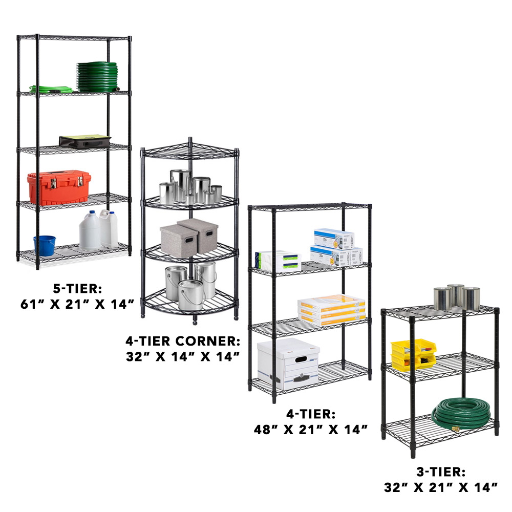Heavy Duty Metal Adjustable SteelWire Shelving Unit Tier 4 Sizes & 2