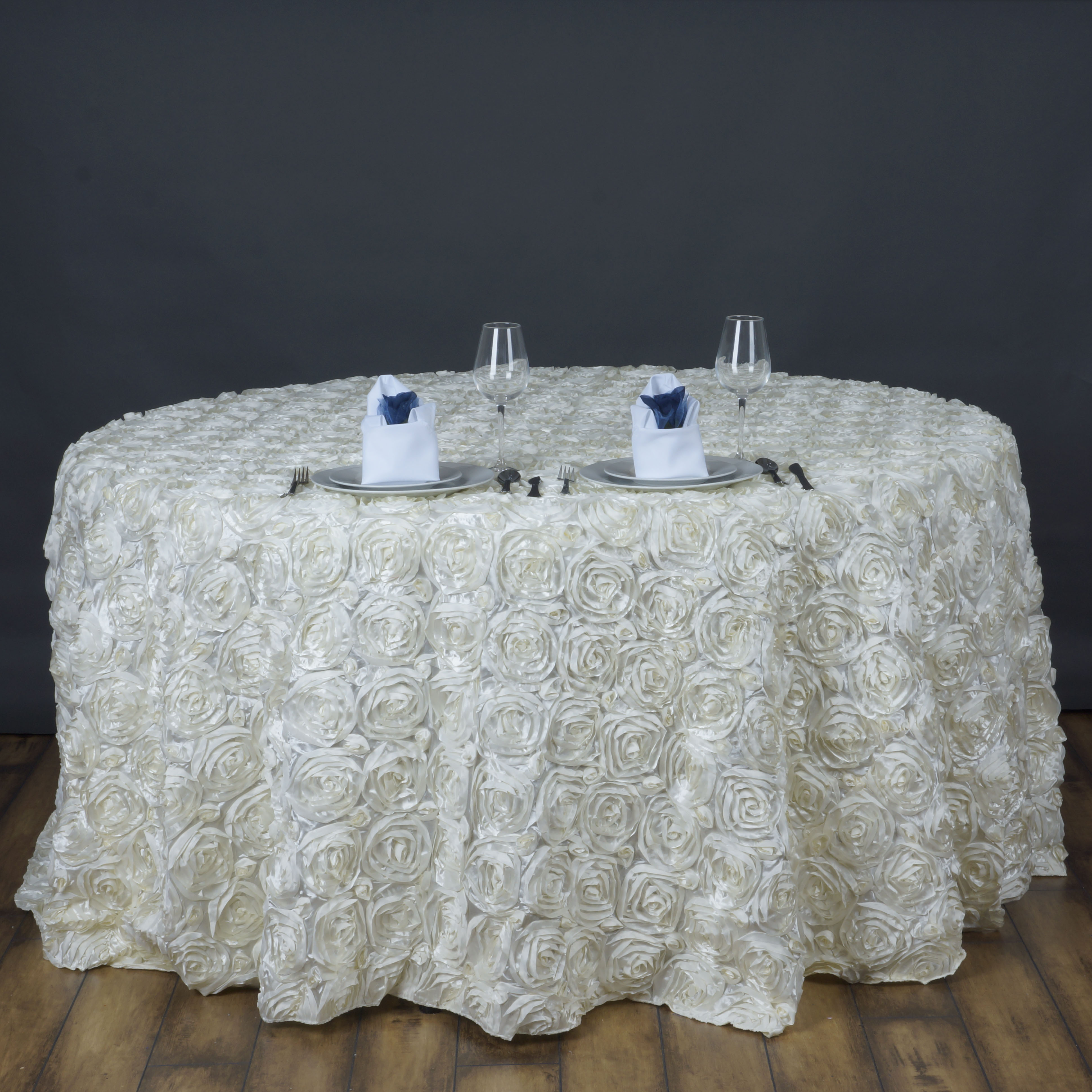6 pcs RIBBON ROSES 120" ROUND TABLECLOTHS Fancy Wedding Party Catering