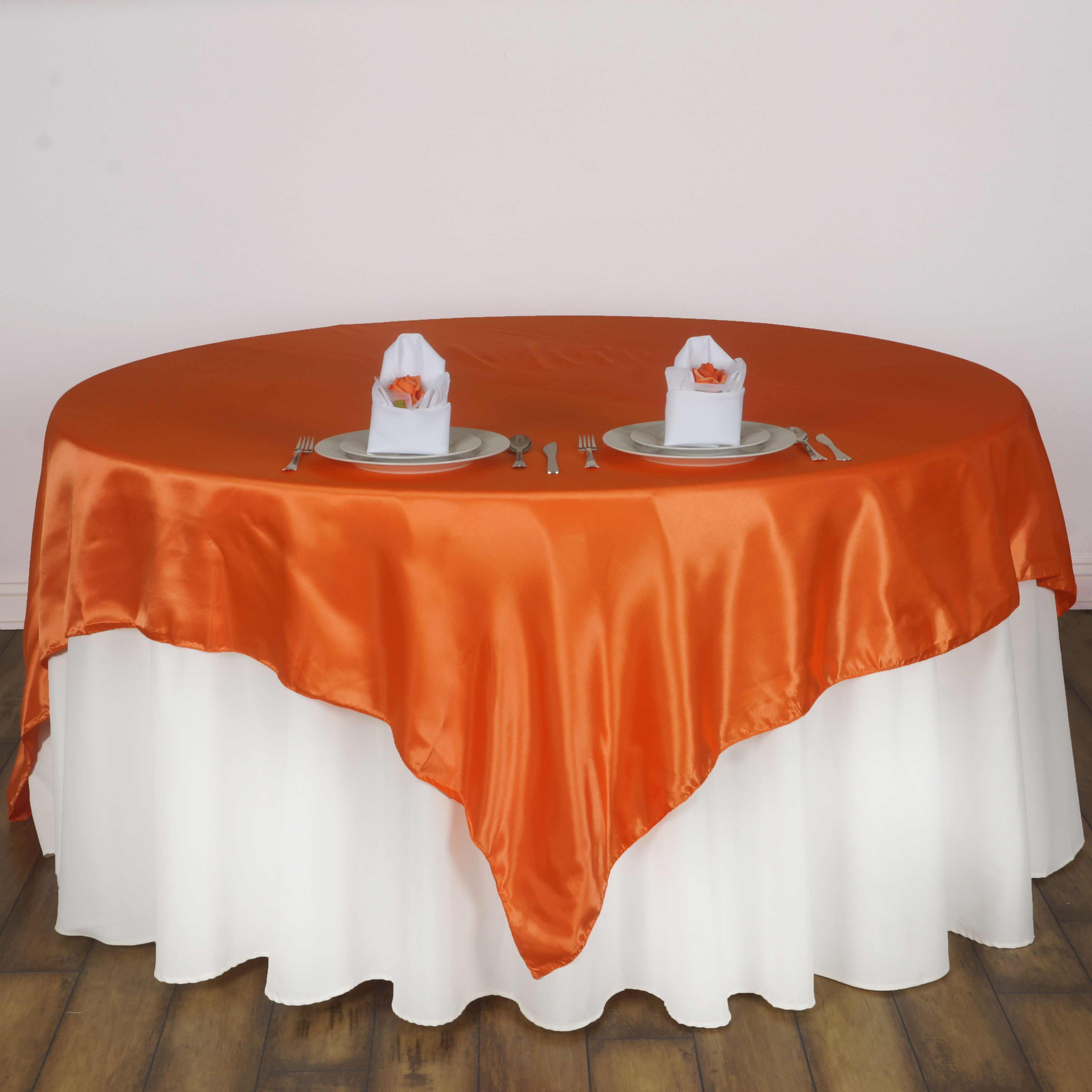 72x72" Square SATIN Table Overlays Wedding Party Linens for 6 feet tables
