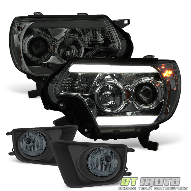 Smoke 2012 2015 Toyota Tacoma LED DRL Projector Headlights Fog Lamps W Switch