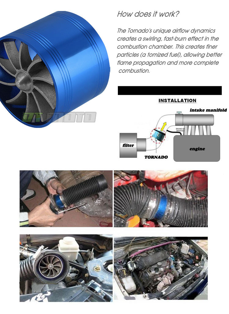 BLUE 3" F1Z TORNADO AIR INTAKE TURBO TURBINE TURBONATOR ECO FUEL/GAS