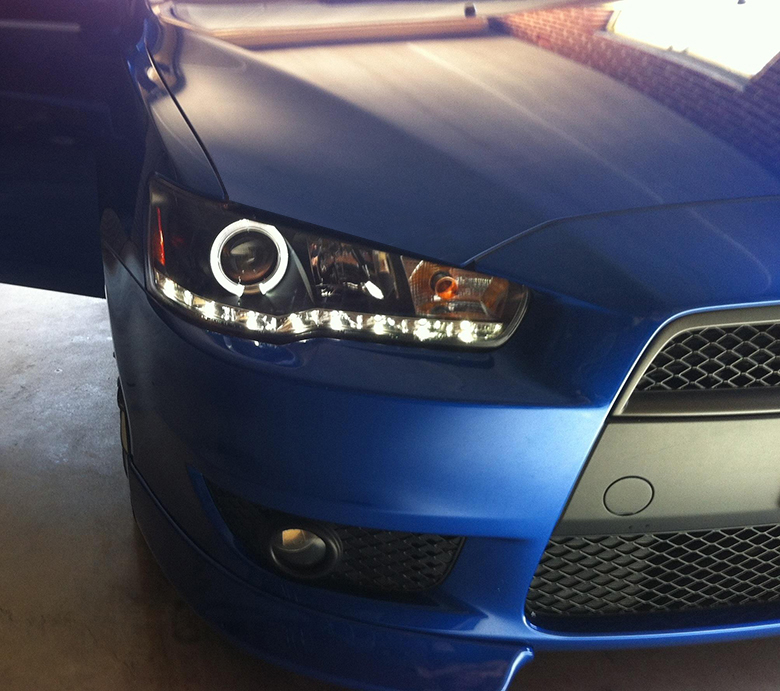 Black 2008 2016 Lancer EVO x Halo Projector Headlights w Daytime DRL