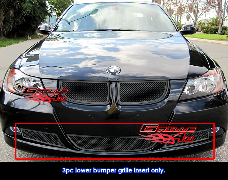 Fits 062007 BMW 325I/330I Bumper Black Stainless Steel Mesh Grille