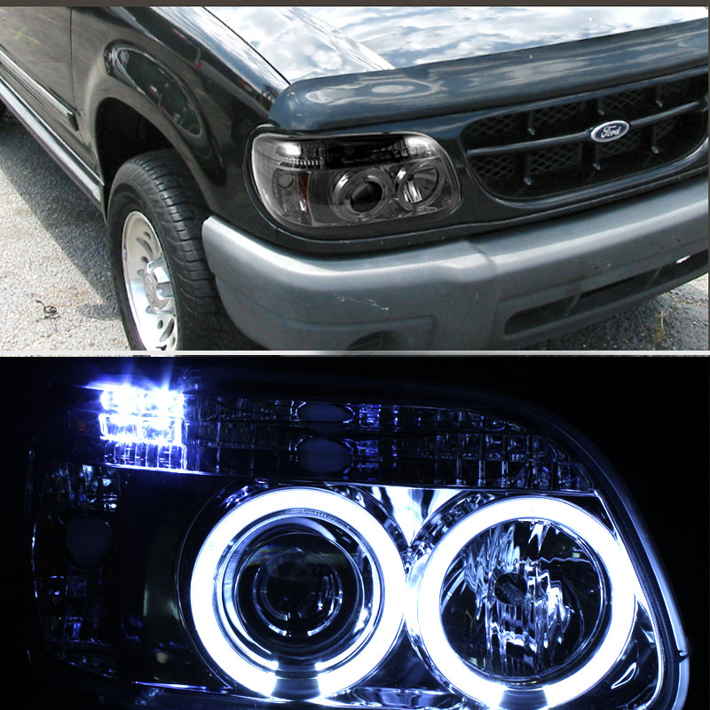 For LED Bumper Fog+Smoked 9501 Ford Explorer Halo Pro Headlights Head