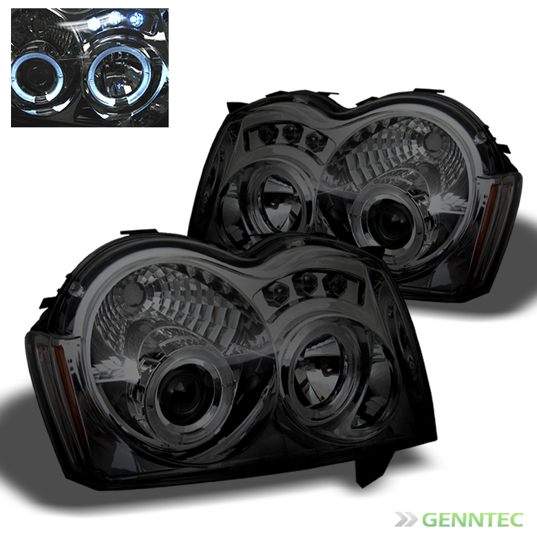 For Smoked 05-07 Jeep Grand Cherokee Twin Halo LED Pro Headlights Head