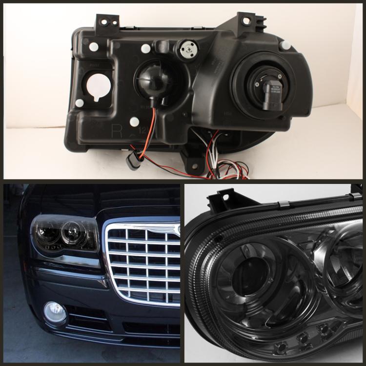 For Smoked 0507 Chrysler 300C Halo LED Pro Headlights Lights+LED Tail