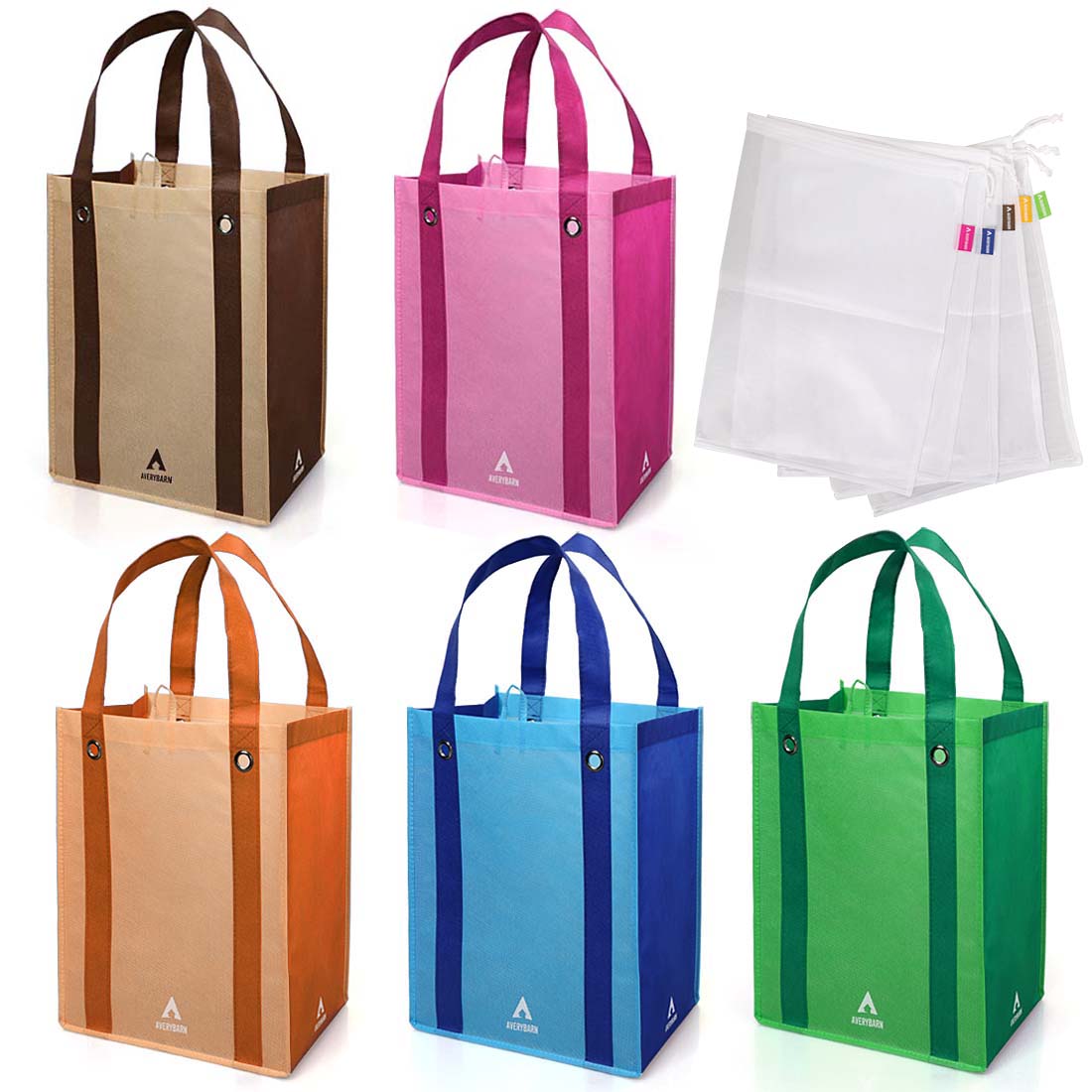 Avery Barn 10pc Grommet Reinforced Reusable Grocery Shopping & Produce