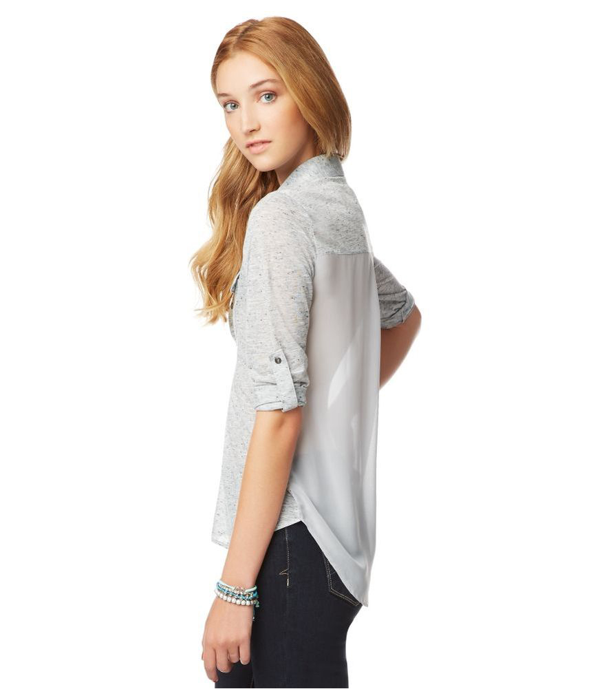 Aeropostale Womens Sheer Back Woven Henley Shirt