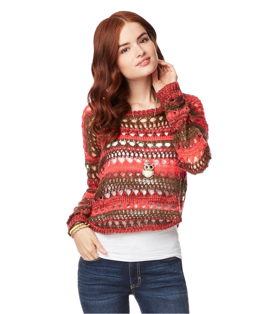 Aeropostale Womens Tri Tone Crochet Knit Sweater eBay