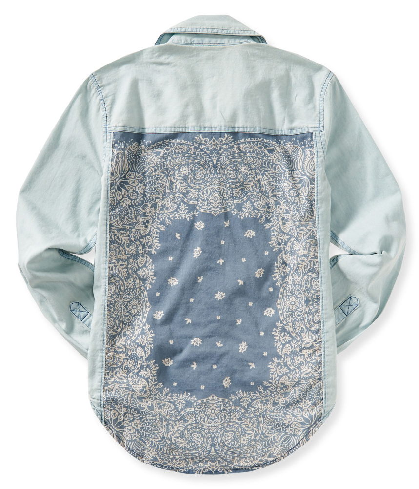 Aeropostale Womens Denim Bandana Button Up Shirt