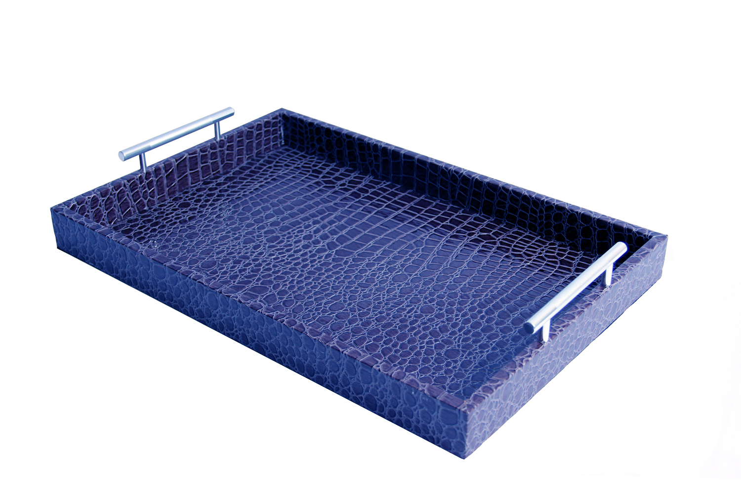 Blue Faux Croc Serving Tray Vanity Tray with Silver Handles eBay