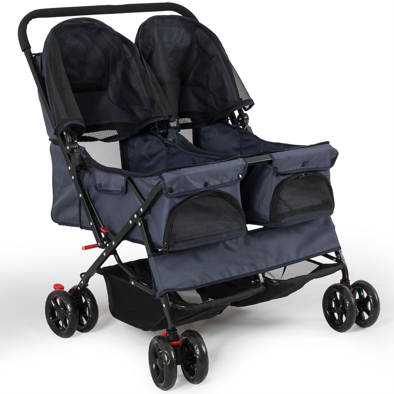 Deluxe Twin Pet Stroller SidebySide Easy Folding Carrier 4 Wheels