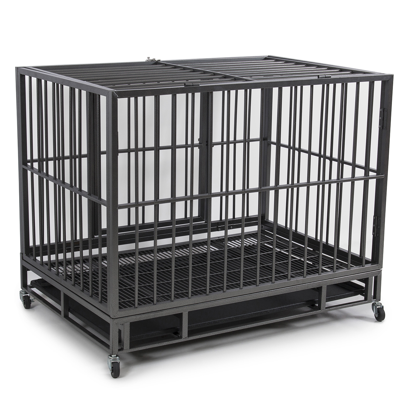 Heavy Duty 42'' Dog Crate Cage Kennel Pet Playpen with Dual Tray & Pan