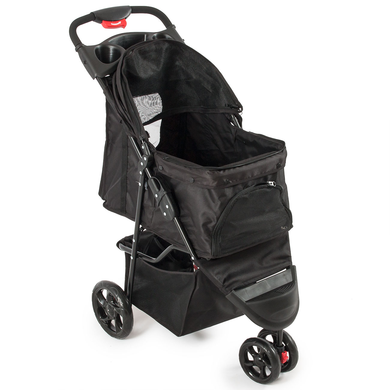 3 Wheel Pet Stroller Dog Easy Portable Foldable Carrier w/ Dual Cup