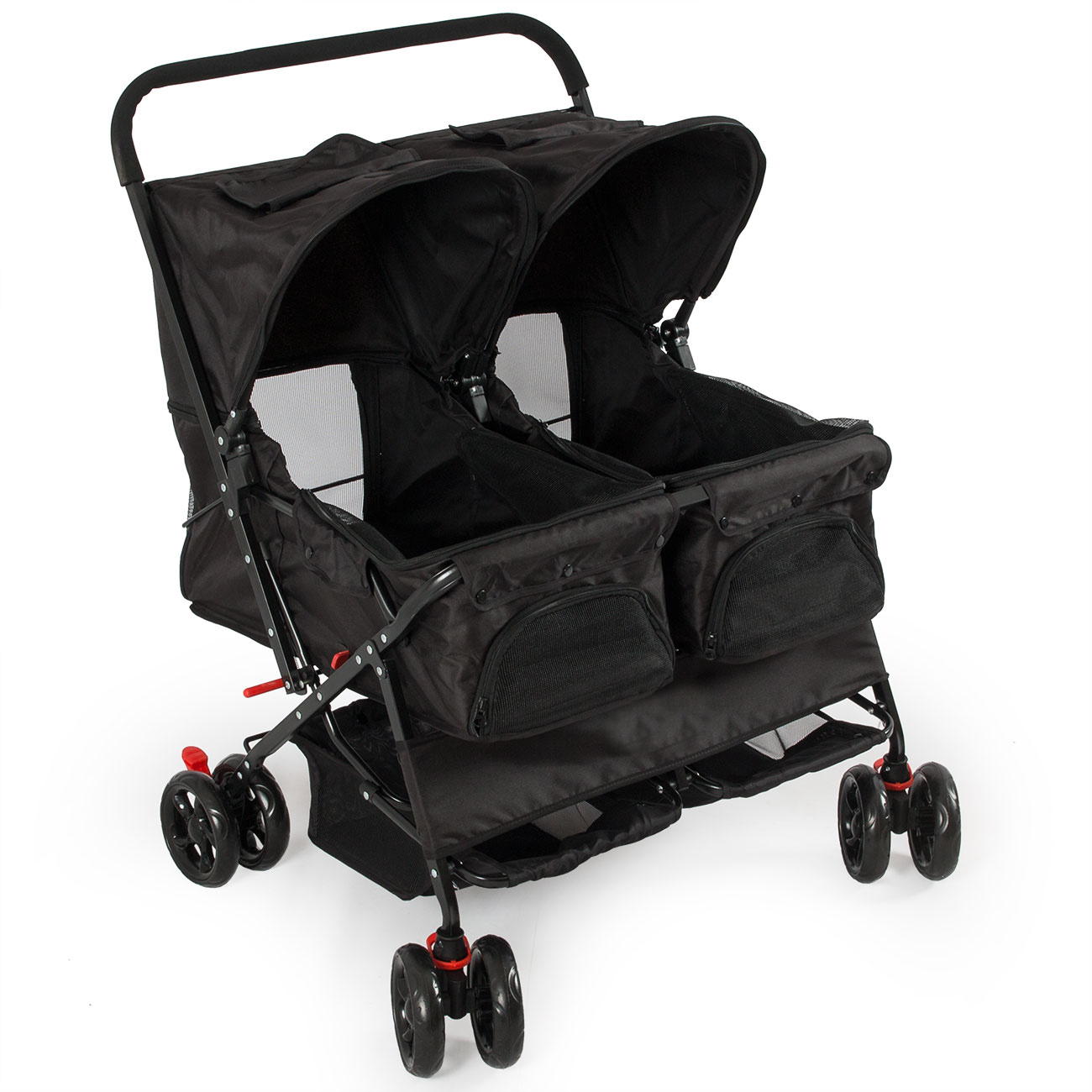 Twin Pet Stroller Easy Folding Carrier, SidebySide Carriage 4Wheel