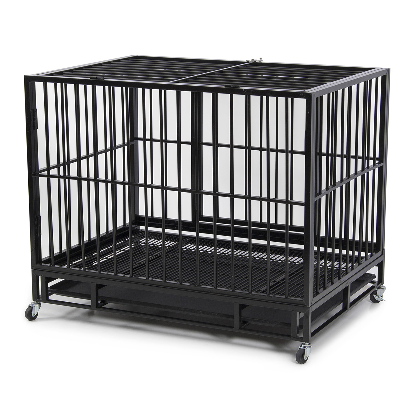 42'' Heavy Duty Dog Crate Cage Kennel Pet Playpen Portable w/ Tray and