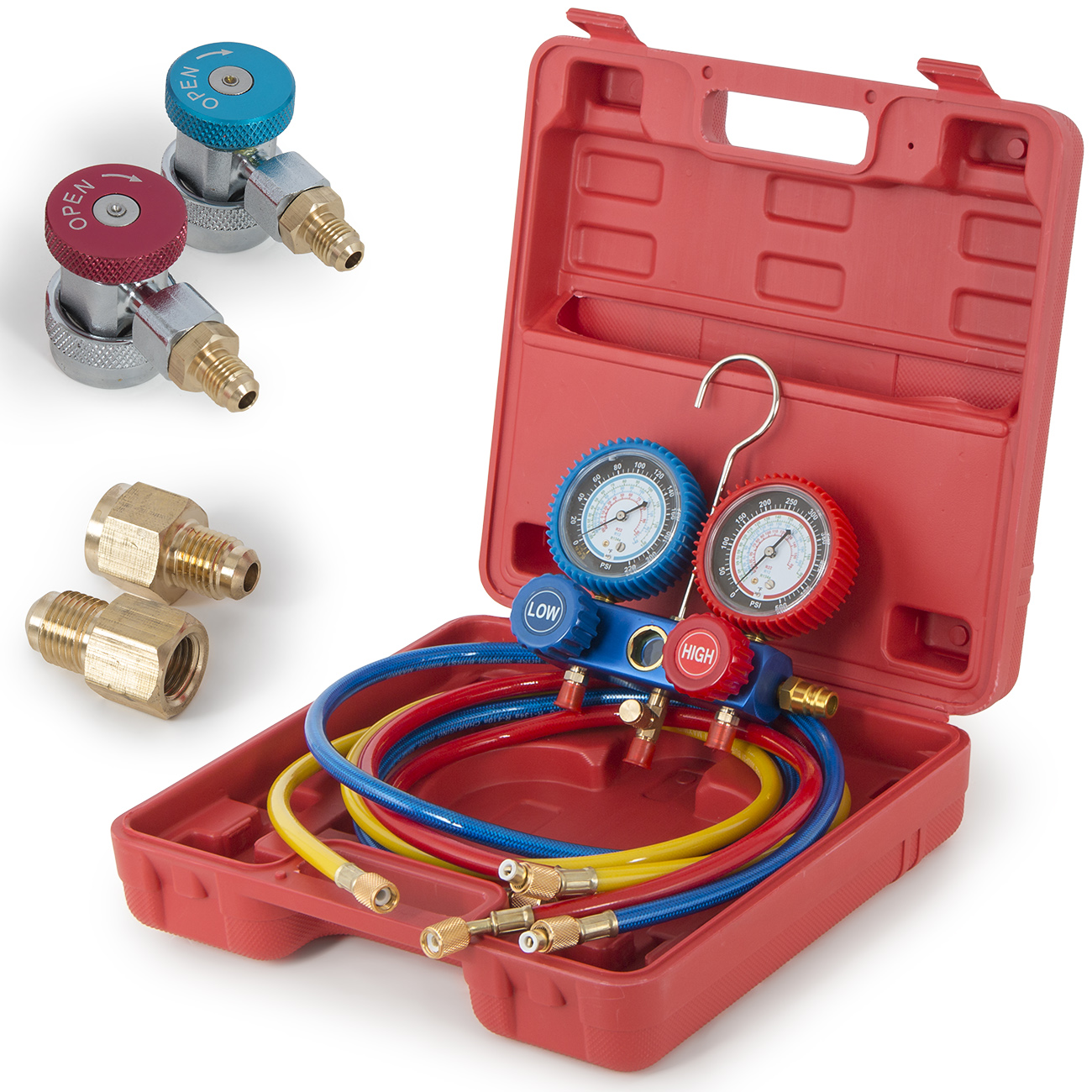 R134a AC A C Manifold Gauge Kit 5ft Colored Hose Air Conditioner Freon