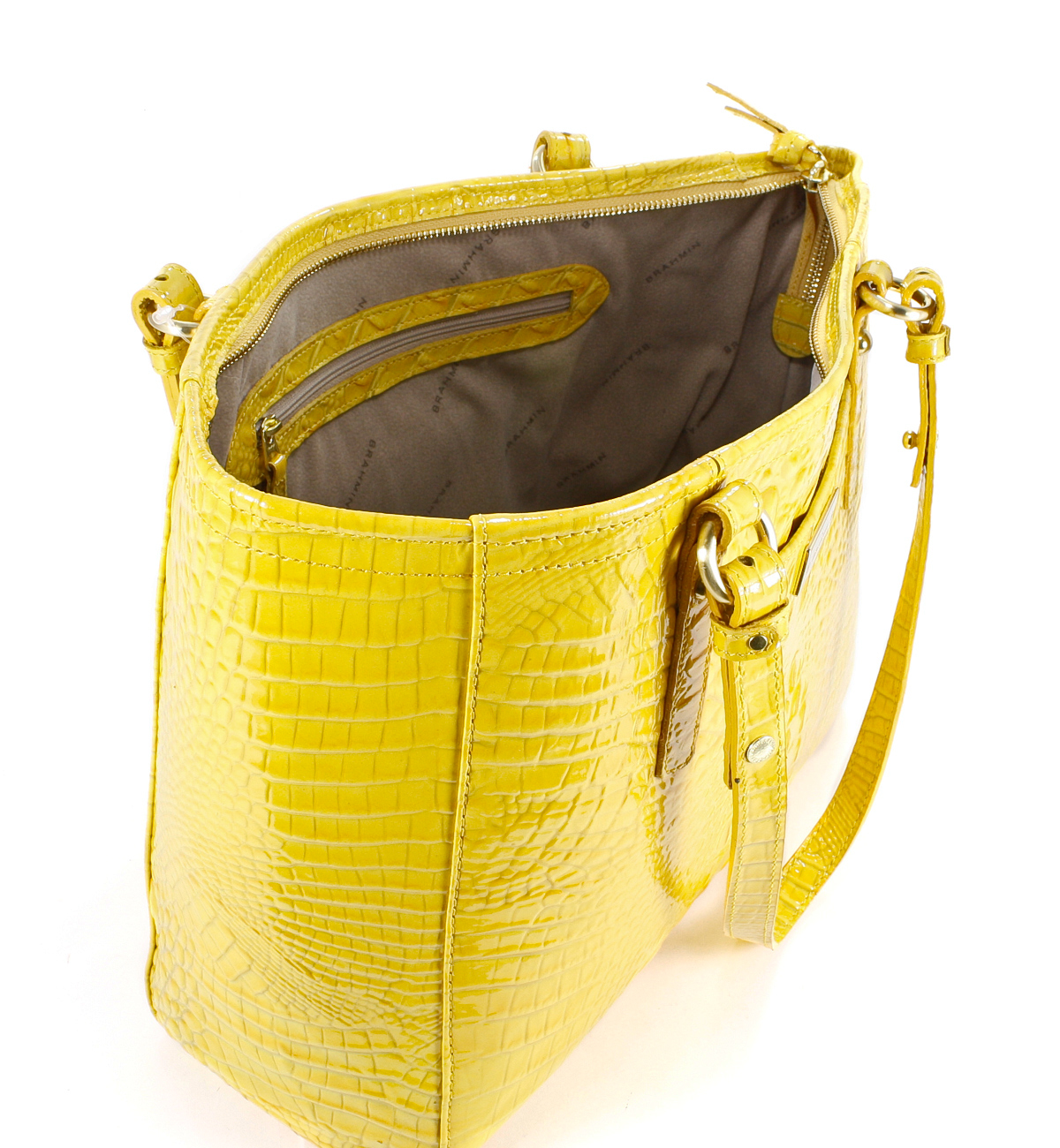 Brahmin Medium Arno Sol Glossy Croc Embossed Handbag Yellow Purse New eBay