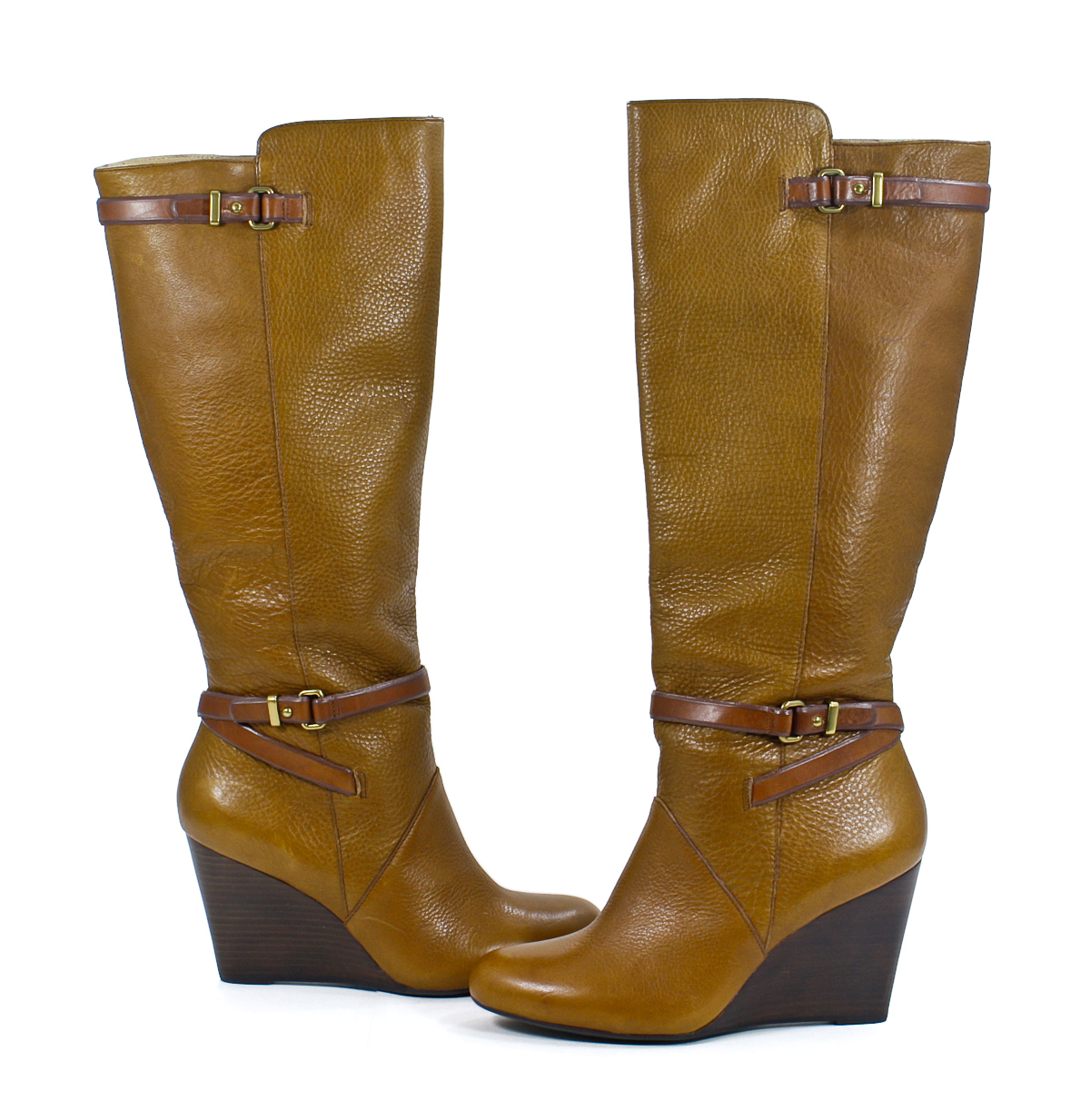 Coach Womens Adair Saddle Pebble Grain Leather Wedge Knee High Boot 9.5 New eBay