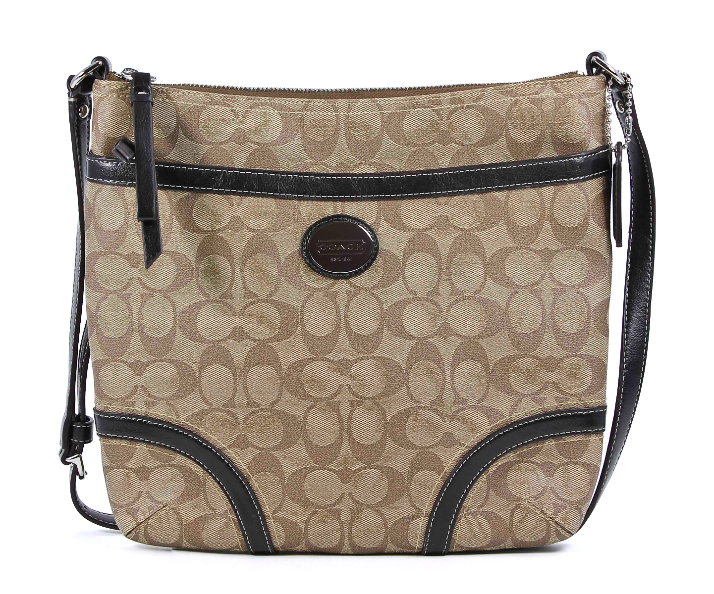 Coach Peyton Signature Clover File Bag Crossbody Purse Khaki Mahogany