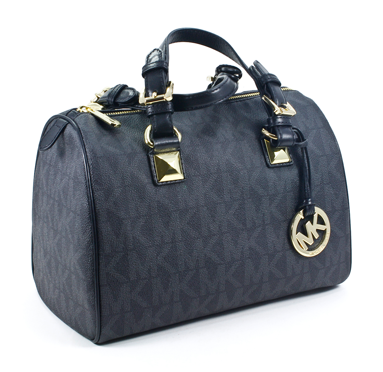 Michael Kors Signature Grayson Black PVC Medium Satchel Bag Purse New