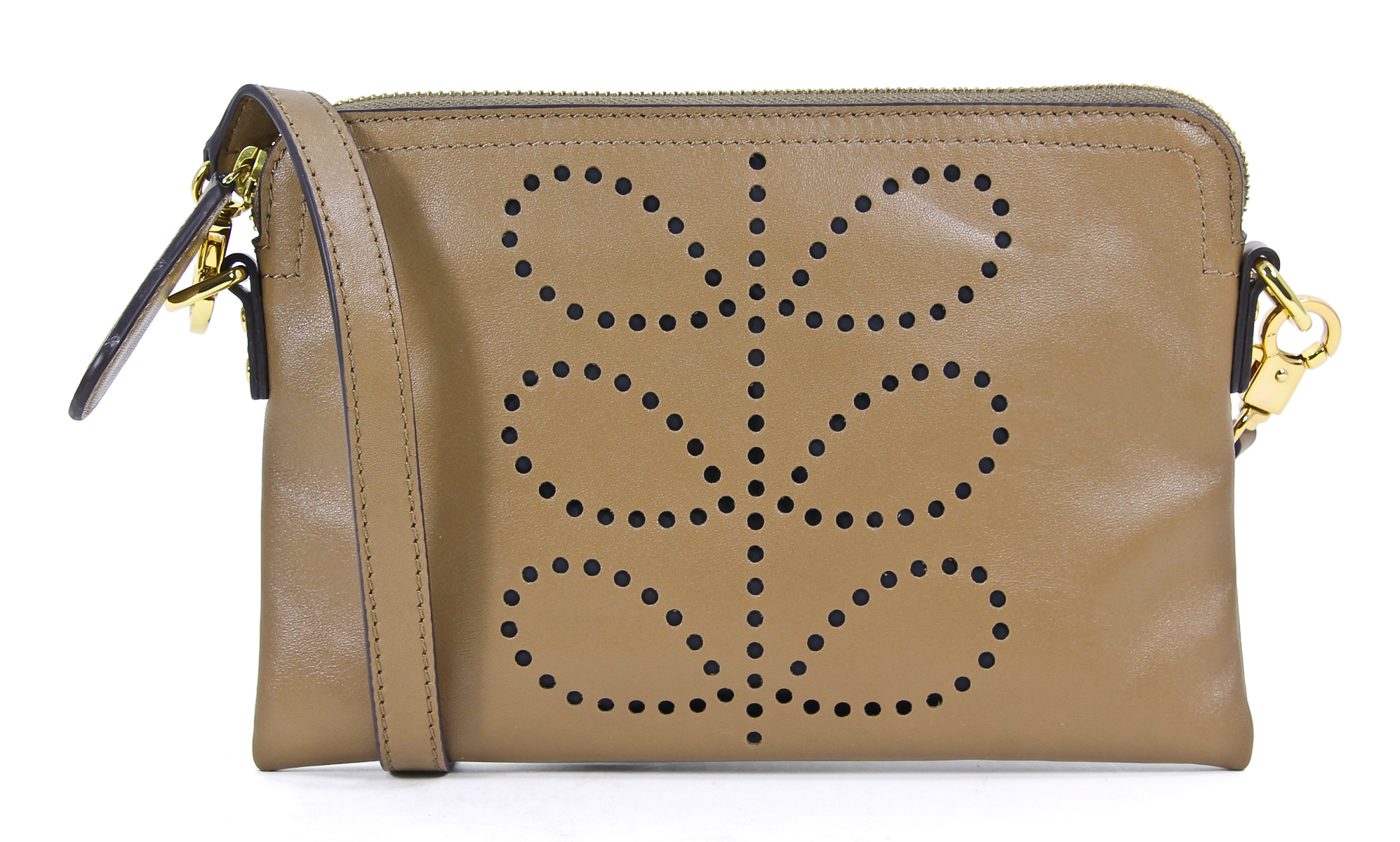 Orla Kiely Soft Simple Pocket Leather Crossbody Poppy Bag Truffle Brown